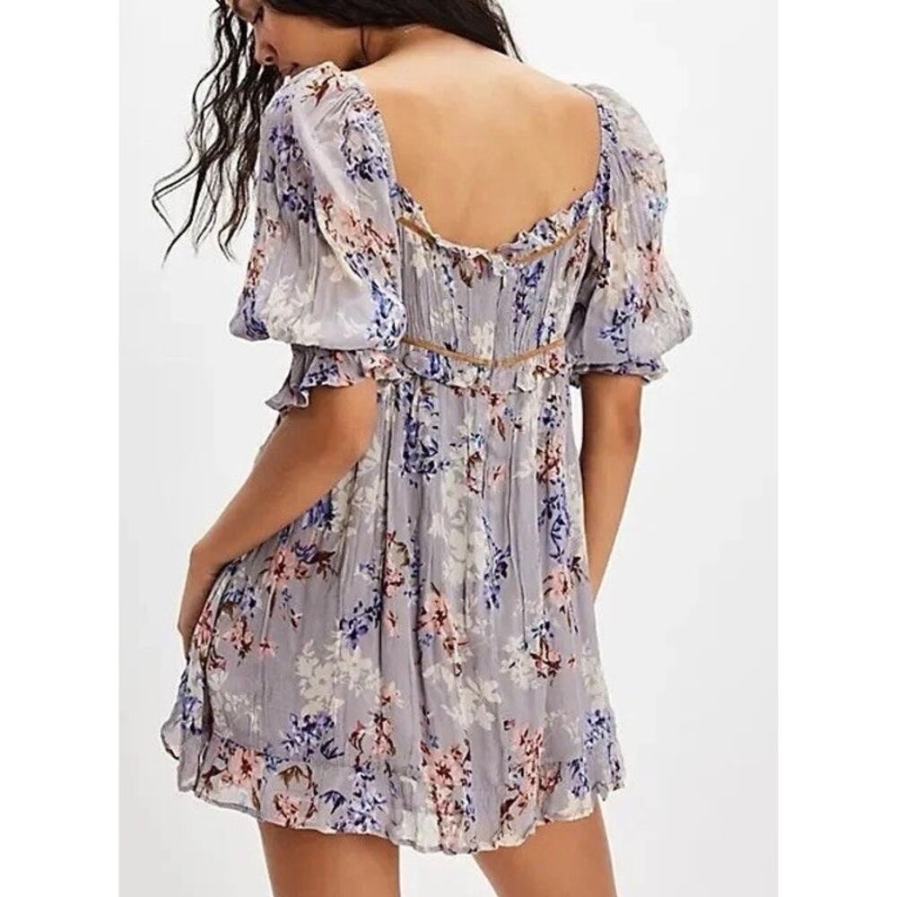 Free People Babydoll Dress Puff Sleeve Womens Small NWT Fairy Boho Floral Summer - Picture 2 of 9